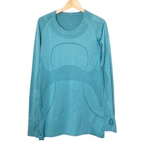 Size 12 Lululemon Swiftly Tech Long Sleeve Crew Teal Blue Workout Shirt Top